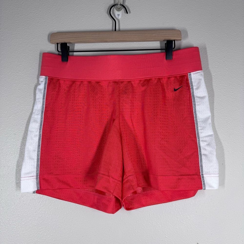 Vintage Nike Y2K Mini Mesh Athletic Shorts Coral Pink And White Women’s Large
